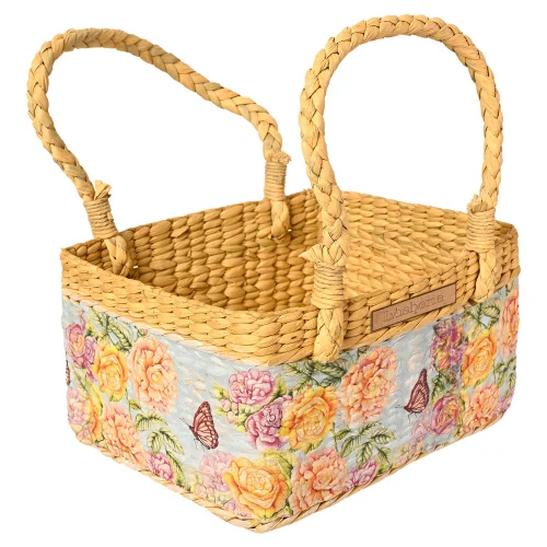 Floral Printed Kauna Grass Basket