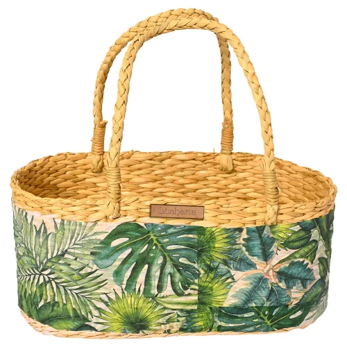 Green Printed Kauna Grass Basket