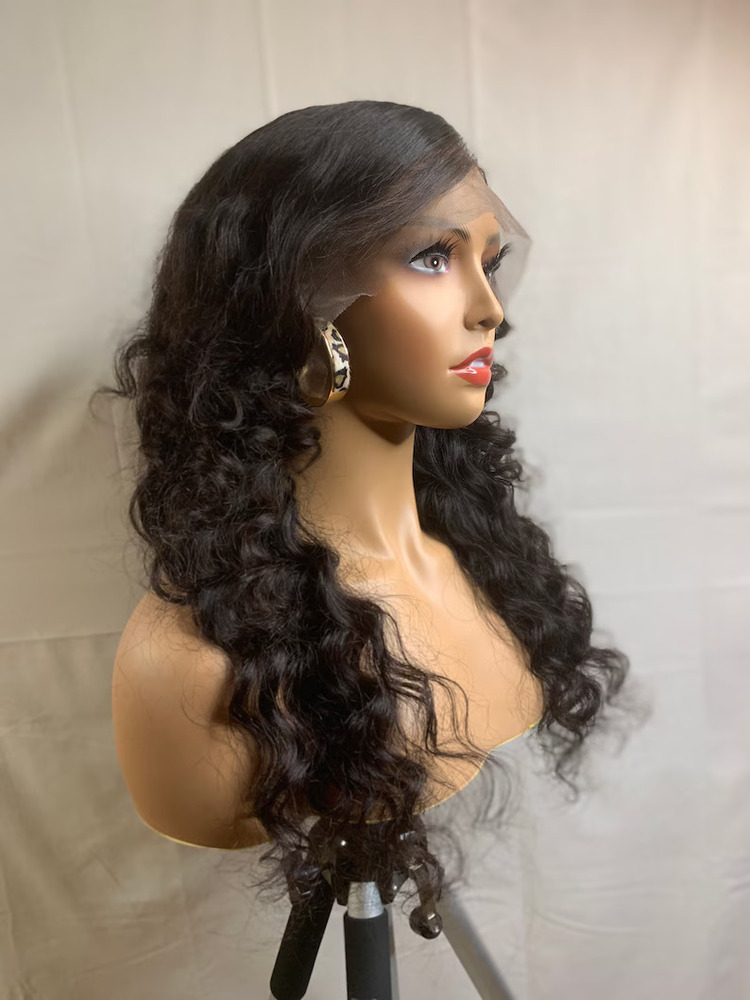 22 inch Premium Remy Indian Human Hair Lace Frontal Wig 13*4 Loose Curly Machine Double Weft Deep Wave Style