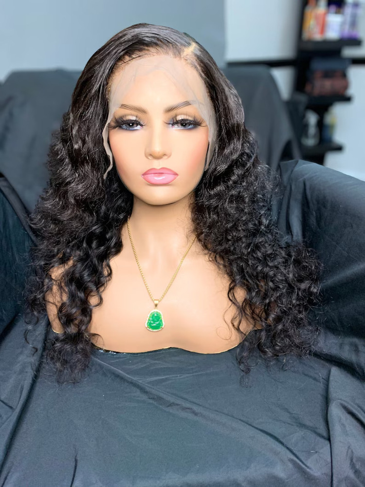 22 inch Premium Remy Indian Human Hair Lace Frontal Wig 13*4 Loose Curly Machine Double Weft Deep Wave Style