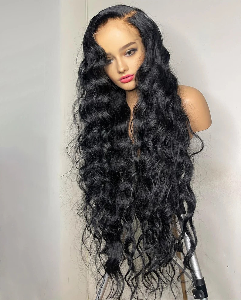 Deep Wave Lace Front Human Hair Wigs Indian Remy Hair Black Long Curly Transparent Lace Front Wig
