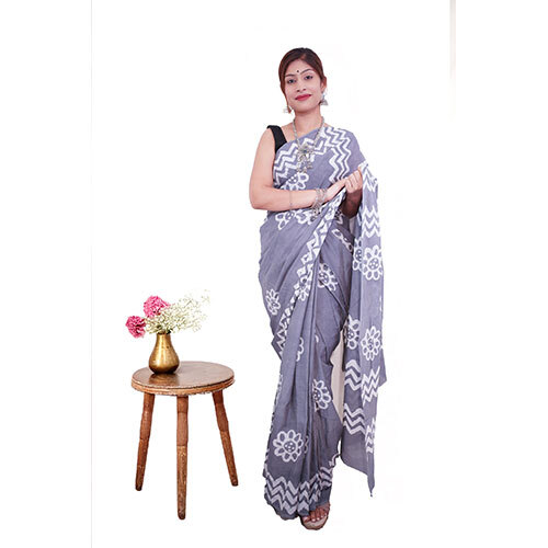 Batik Cotton Mulmul Saree - Color: Grey