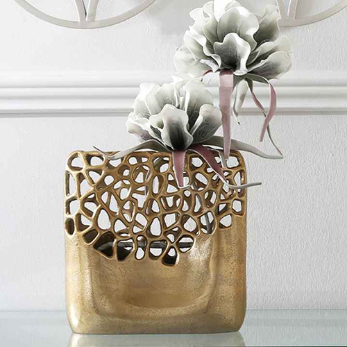 Elegant Bronze- Finished Square Golden Flower Vase