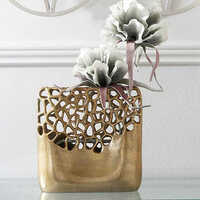 Elegant Bronze- Finished Square Golden Flower Vase - Finishing: Polished