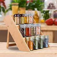Metal Spice Rack Organizer with Wood Finish Functional and Stylish Seasoning Tray