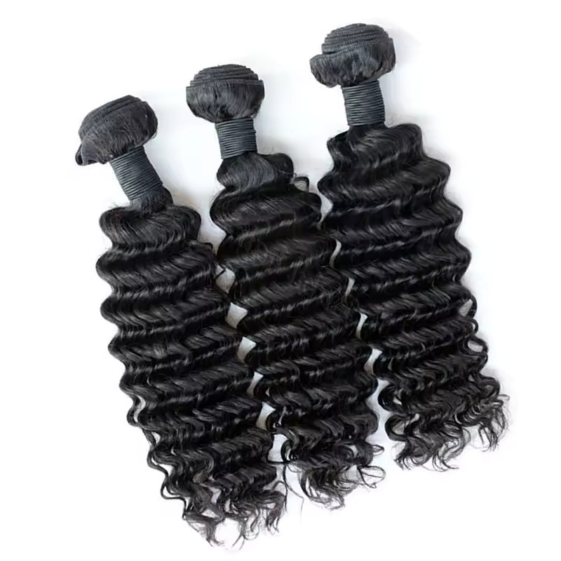 Indian Temple Remy Black Deep Curly Weft human hair Bundle Extensions