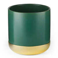Silver Metal Aluminium Flower Pot Hammered Decorative Vase - Color: Green And Golden