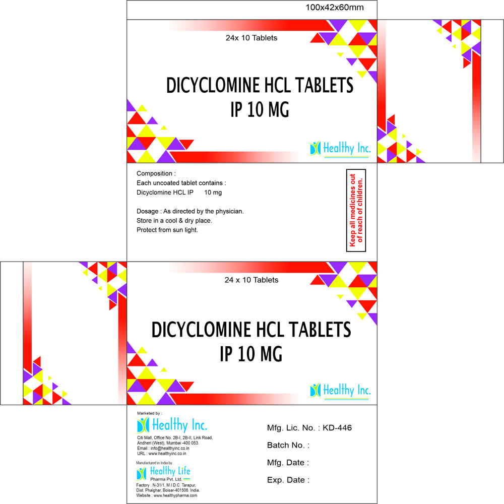 10 mg Dicyclomine HCL Tablets IP