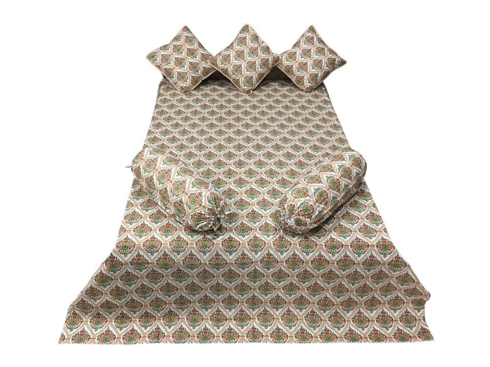 Printed Diwan Set with 3pc cushion cover and 2pc Bolster