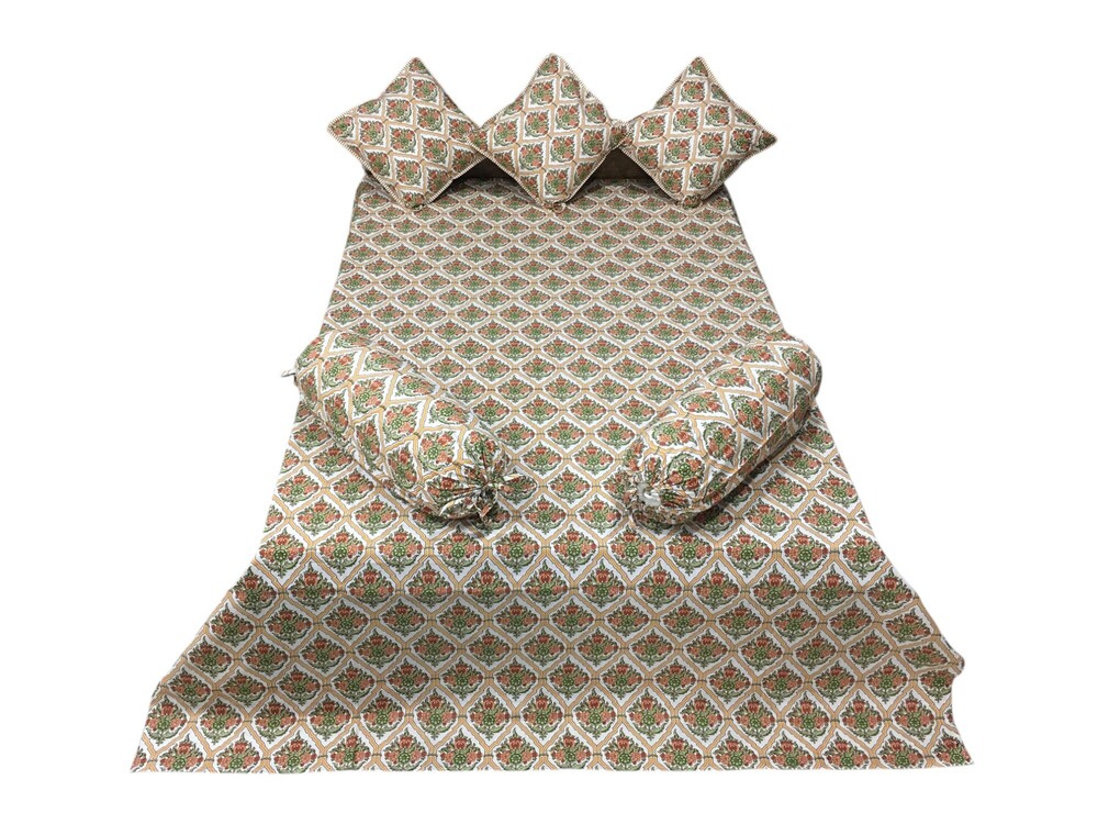 Printed Diwan Set With 3pc Cushion Cover And 2pc Bolster - Color: Multi