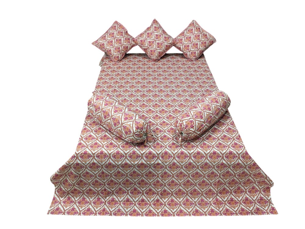 Printed Diwan Set with 3pc cushion cover and 2pc Bolster