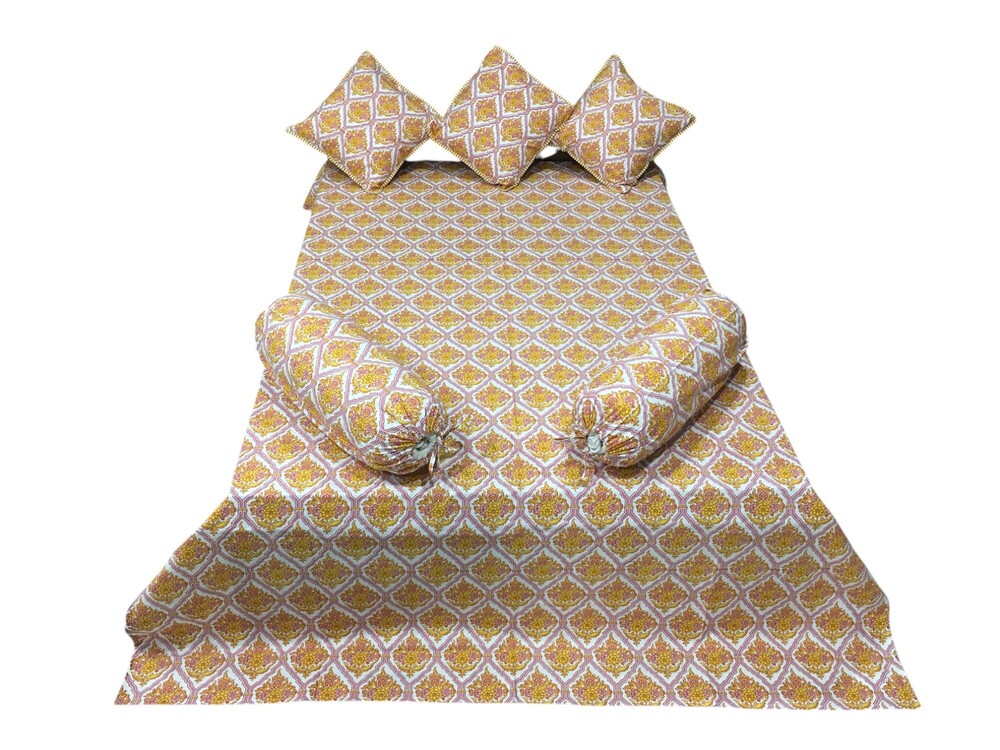 Printed Diwan Set With 3pc Cushion Cover And 2pc Bolster - Color: Multi