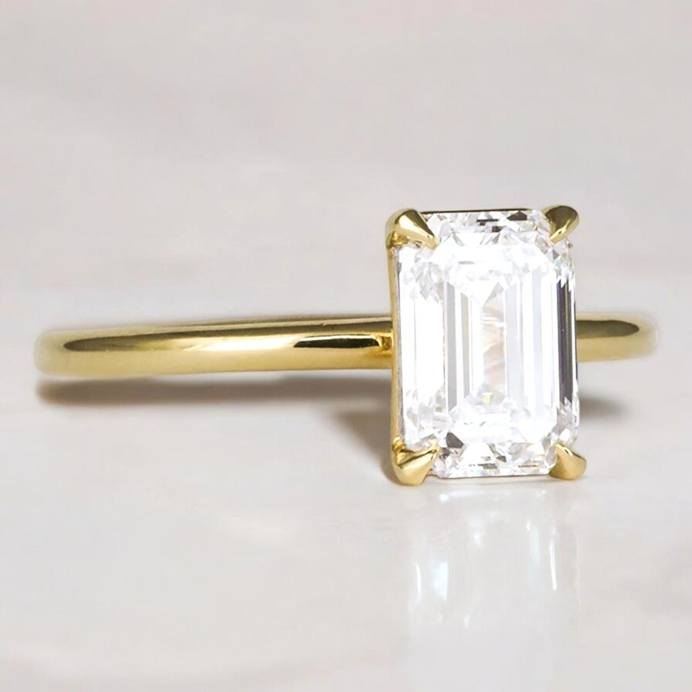 18k Gold Lab Grown Diamond Engagement Ring, Emerald Cut Solitaire Ring