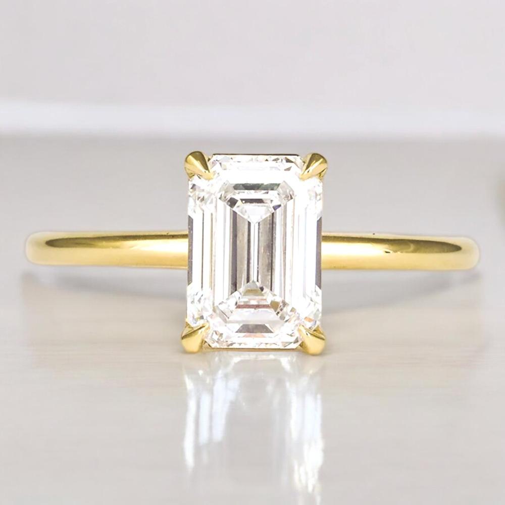 18k Gold Lab Grown Diamond Engagement Ring, Emerald Cut Solitaire Ring