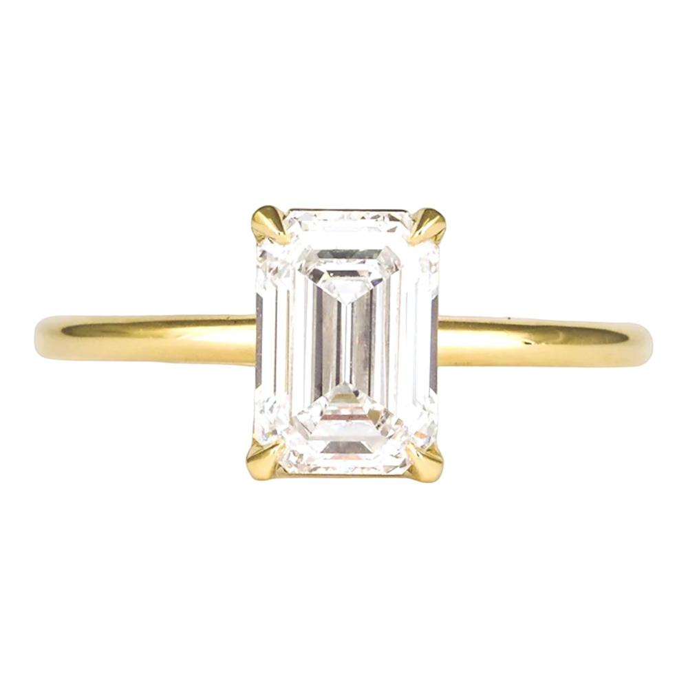 18k Gold Lab Grown Diamond Engagement Ring, Emerald Cut Solitaire Ring