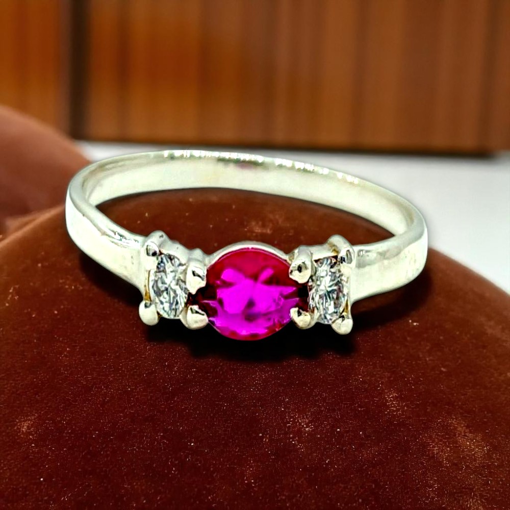 Lab Made Ruby Moissanite Statement Ring, Wedding Anniversary Ring, Gift For Her - Diamond Carat Weight: 0.18 Carat