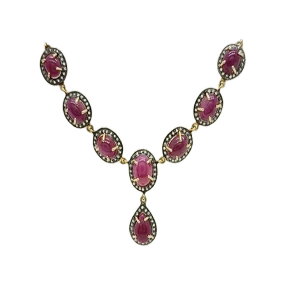 Pave Diamond Ruby Necklace, Minimalist Bridal Jewelry, Wedding Anniversary Gift For Wife - Color: Multicolor