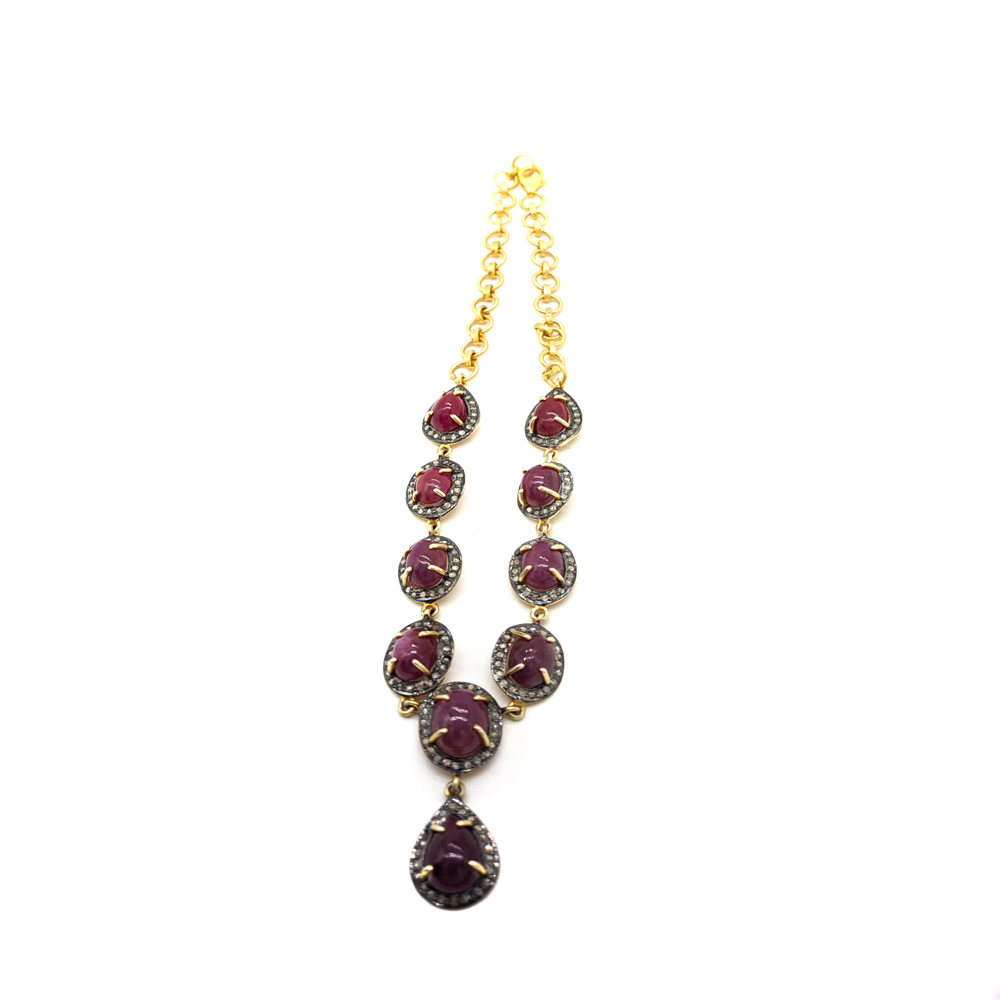 Pave Diamond Ruby Necklace, Minimalist Bridal Jewelry, Wedding Anniversary Gift for Wife