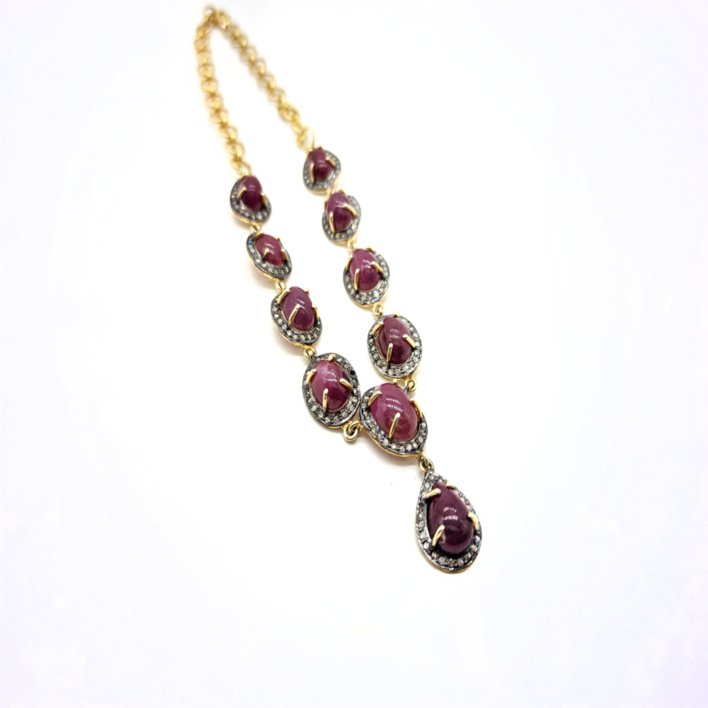 Pave Diamond Ruby Necklace, Minimalist Bridal Jewelry, Wedding Anniversary Gift for Wife