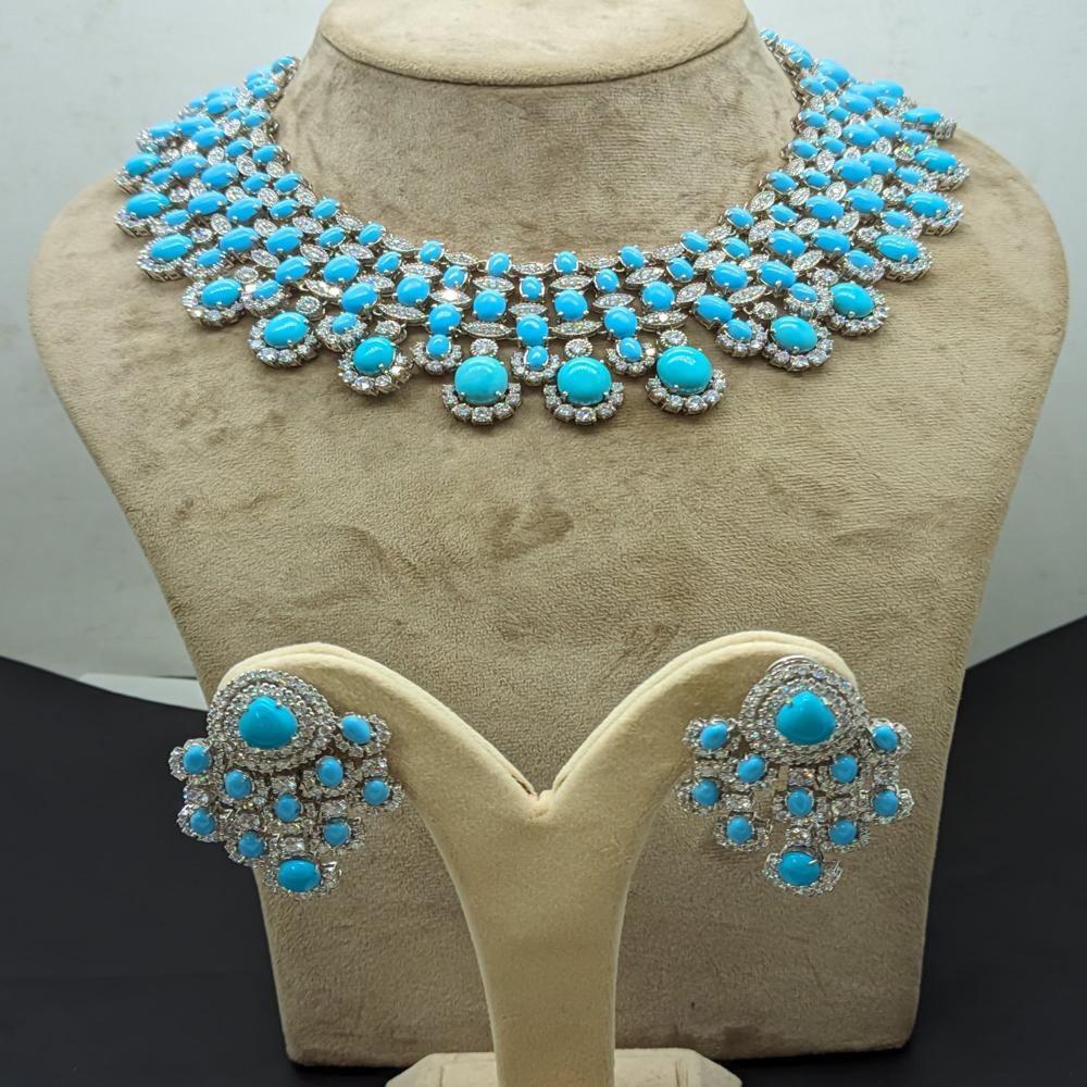 Natural Turquoise Wedding Necklace Set with Drop Earrings
