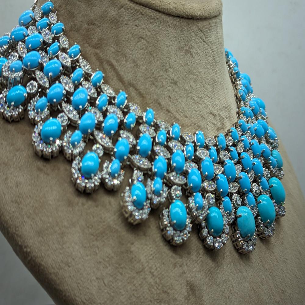 Natural Turquoise Wedding Necklace Set with Drop Earrings