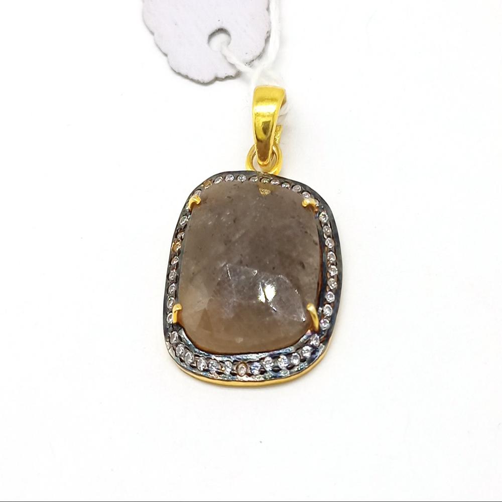 925 Sterling Silver Faceted Brown Sapphire Pendant
