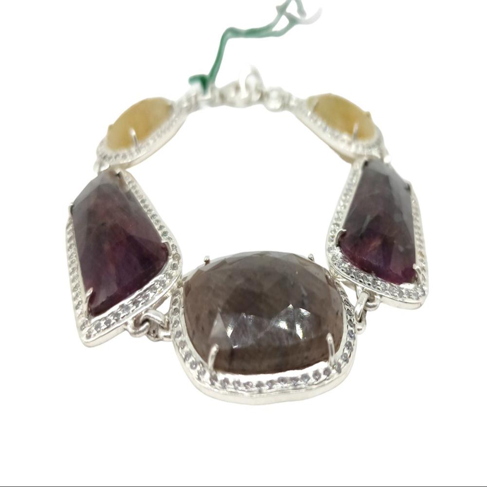 925 Sterling Silver Yellow Sapphire, Ruby Handmade Chain Bracelet