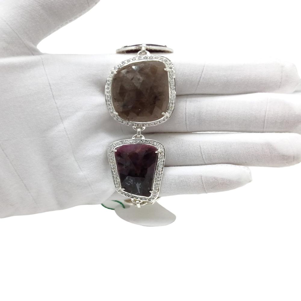 925 Sterling Silver Yellow Sapphire, Ruby Handmade Chain Bracelet