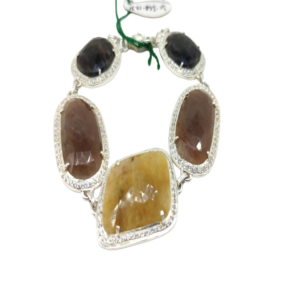 925 Sterling Silver Natural Yellow Sapphire, Ruby Chain Bracelet