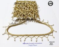 Katdana & Moti Lace - Moti & Sequin Blend, 1 Inch Width, 9 Mtr Length, Golden Color, Cut Work Design, One Sided, Decorative Border Lace