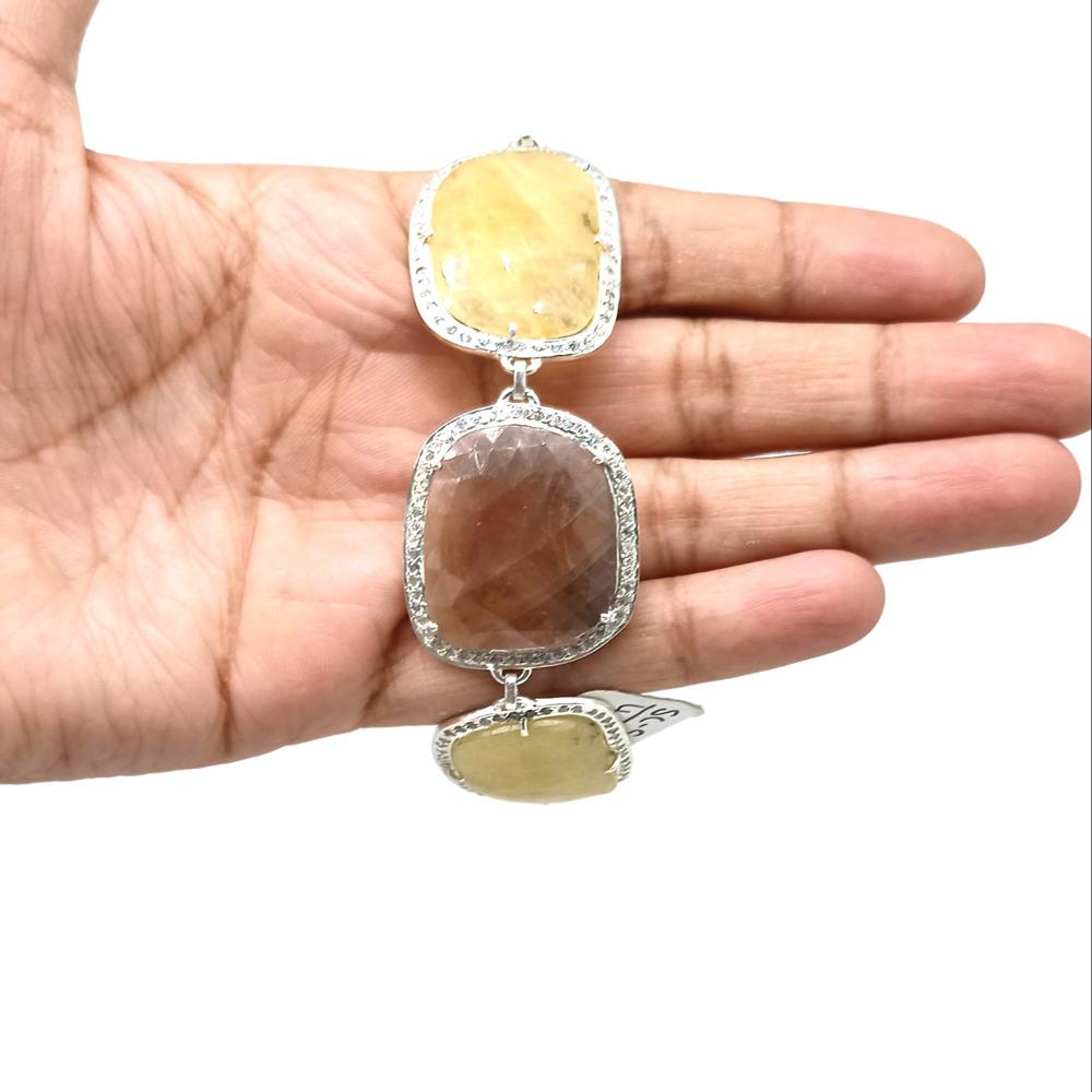 925 Sterling Silver Natural Yellow Sapphire, Blue Sapphire Handmade Bracelet