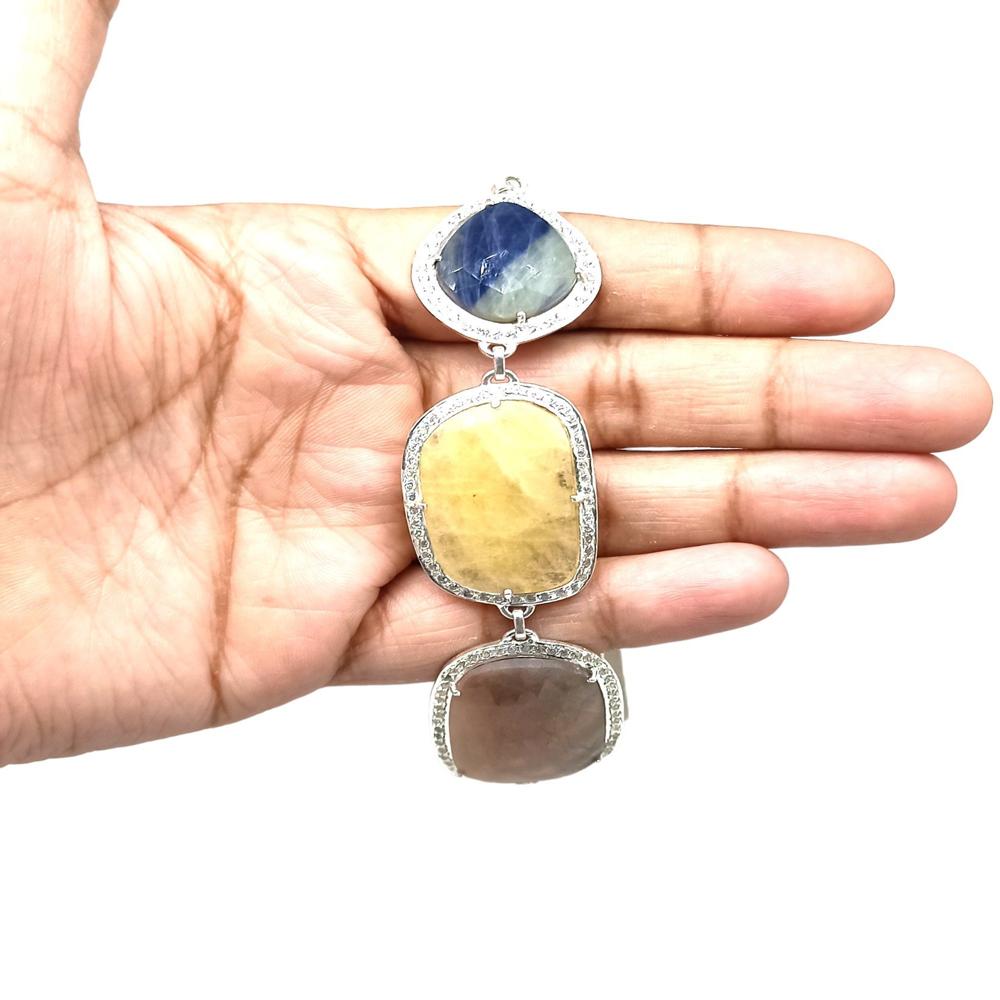 925 Sterling Silver Natural Yellow Sapphire, Blue Sapphire Handmade Bracelet