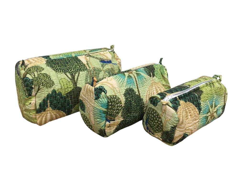 3pc Set Cotton Quilted Toiletry Pouches