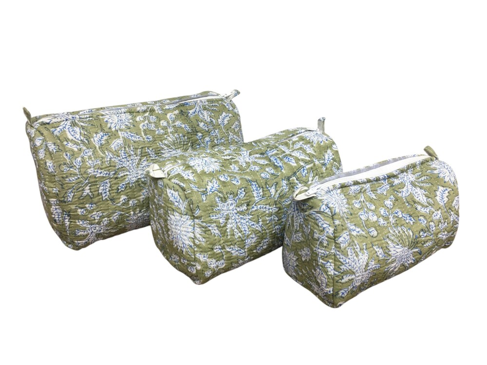 3pc Set Cotton Quilted Toiletry Pouches