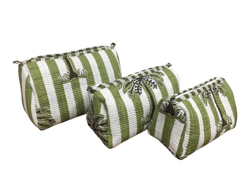 3pc Set Cotton Quilted Toiletry Pouches