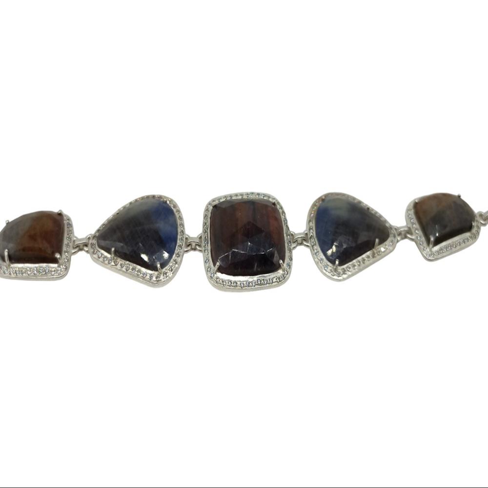 925 Sterling Silver Natural Ruby, Blue Sapphire, Yellow Sapphire Bracelet