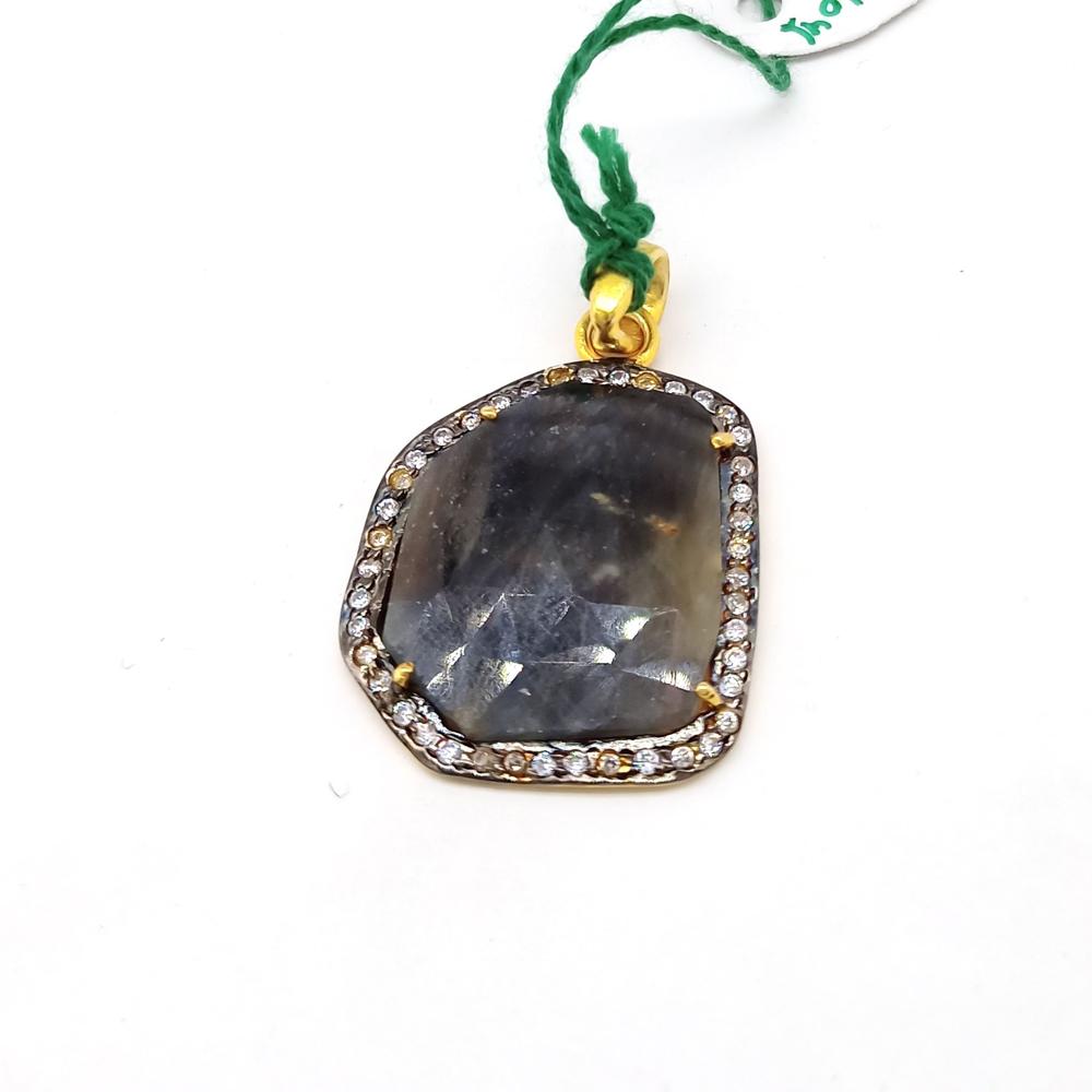 925 Sterling Silver Faceted Gray Sapphire Pendant
