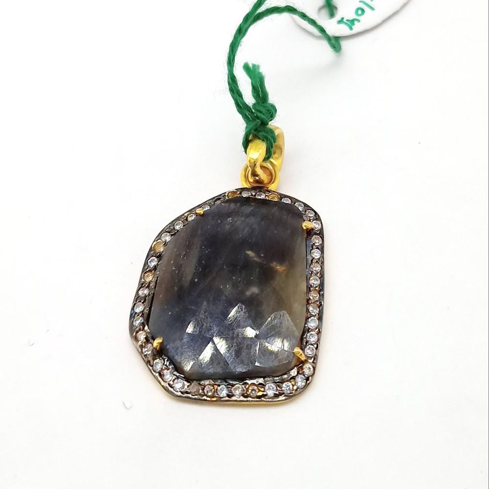 925 Sterling Silver Faceted Gray Sapphire Pendant