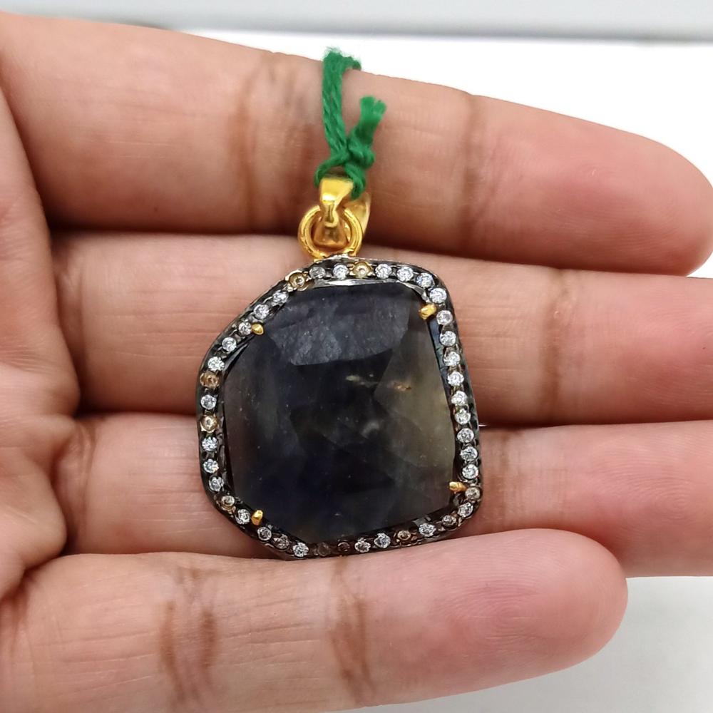925 Sterling Silver Faceted Gray Sapphire Pendant