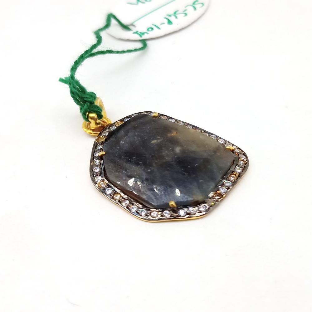 925 Sterling Silver Faceted Gray Sapphire Pendant