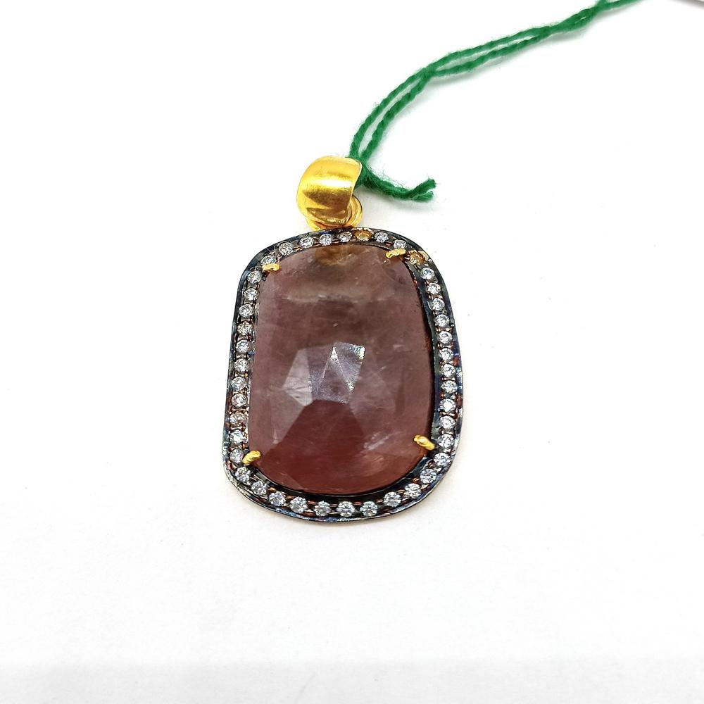 925 Sterling Silver Natural Faceted Ruby Pendant, Fancy Cut Stone