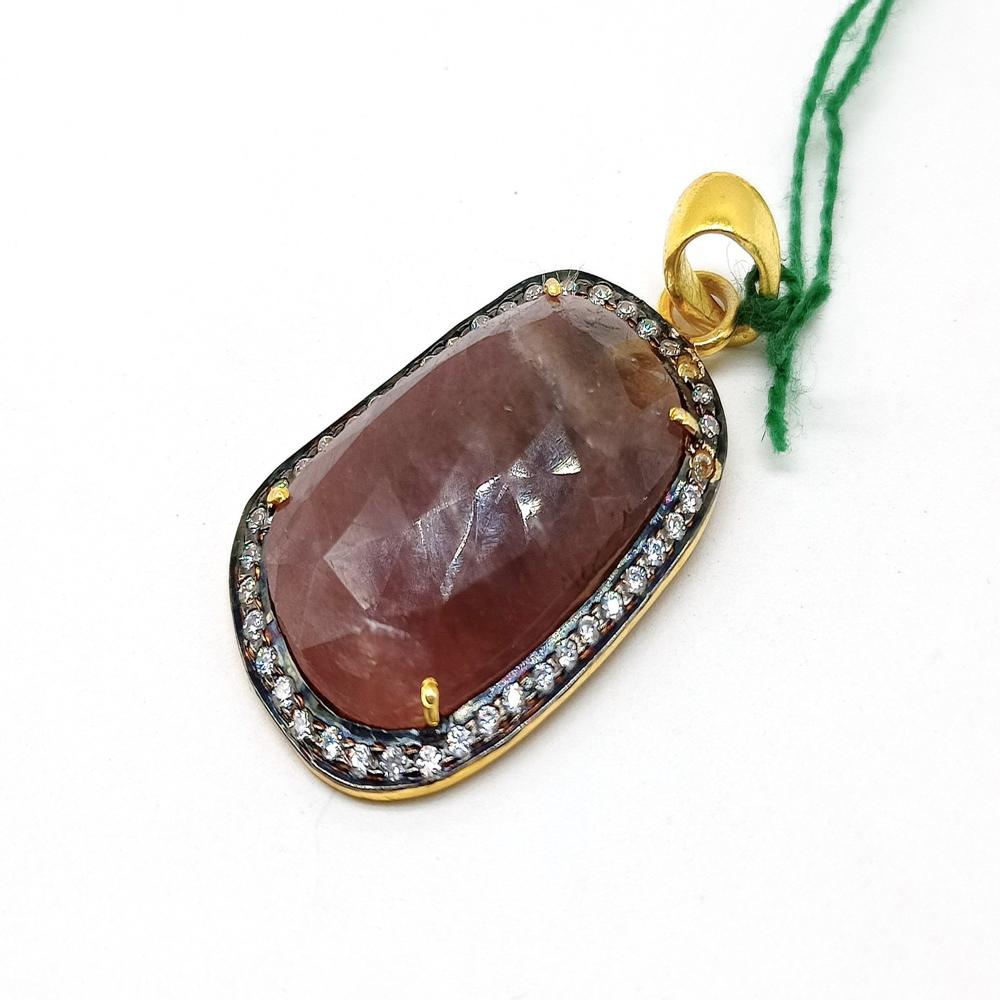 925 Sterling Silver Natural Faceted Ruby Pendant, Fancy Cut Stone