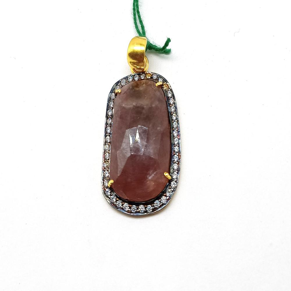 925 Sterling Silver Natural Faceted Ruby Pendant, Fancy Cut Stone