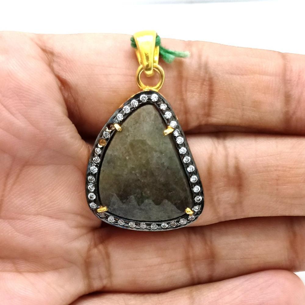 925 Sterling Silver Faceted Gray Sapphire Pendant