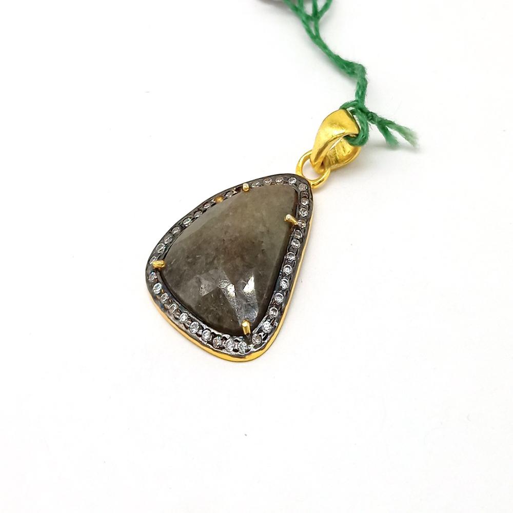 925 Sterling Silver Faceted Gray Sapphire Pendant