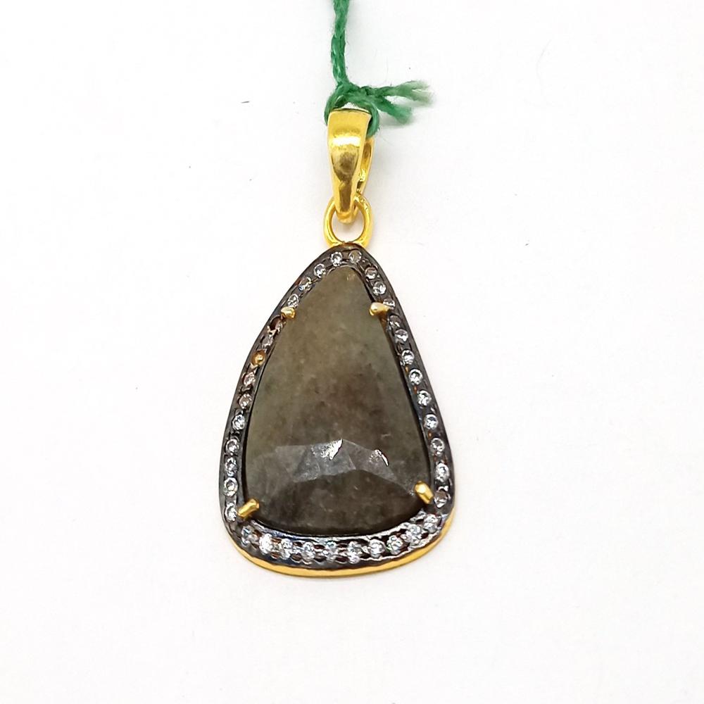 925 Sterling Silver Faceted Gray Sapphire Pendant