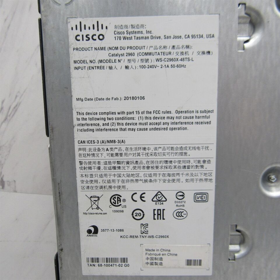 Cisco Catalyst Ws-c2960x-48ts-l Switch Dimension(l*w*h): 44.5 Cm X 27.9 Cm X 4.5cm Centimeter (Cm)