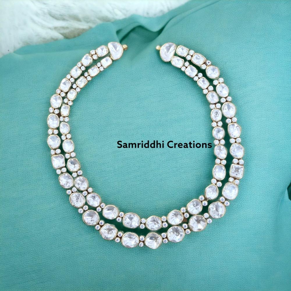 Diamond Polki Necklace Set - Color: White