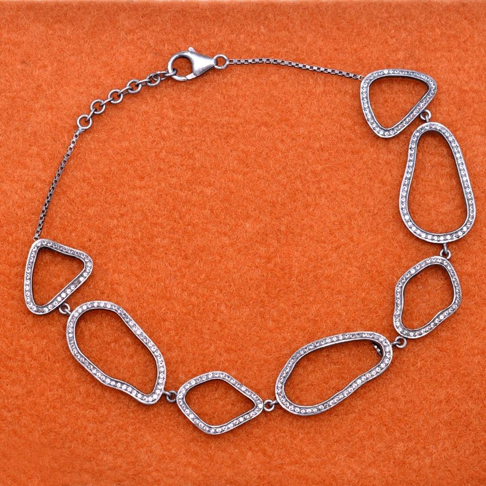 Un-Shaped Oxidized Silver Bracelet - Color: White