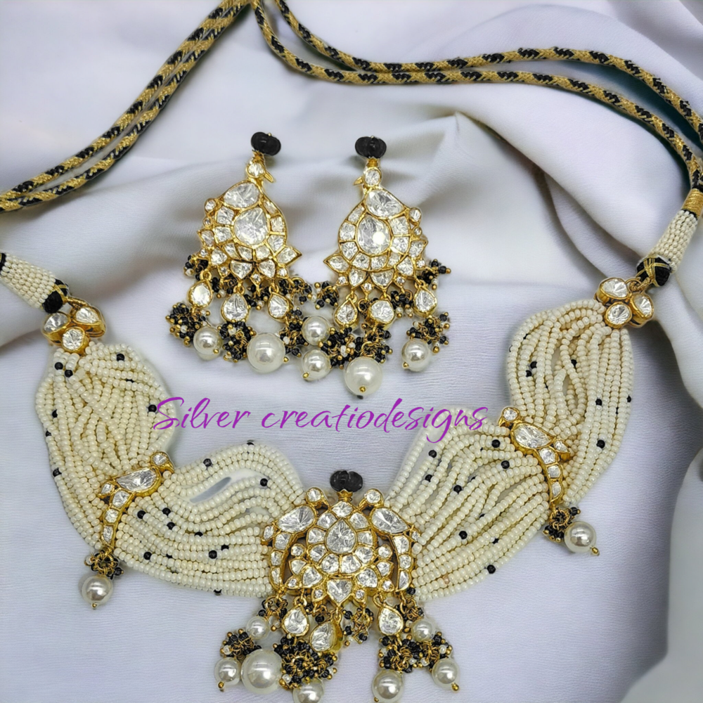 Moissanite Pearls Necklace Set - Color: Multicolor